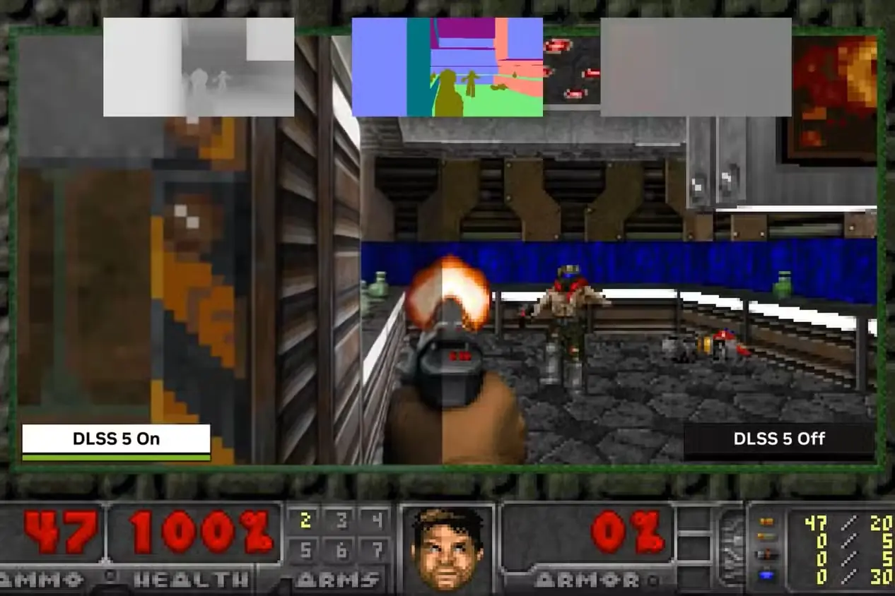 مقایسه تصویری بازی DOOM با ماد DLSS 5 در حالت فعال و غیرفعال