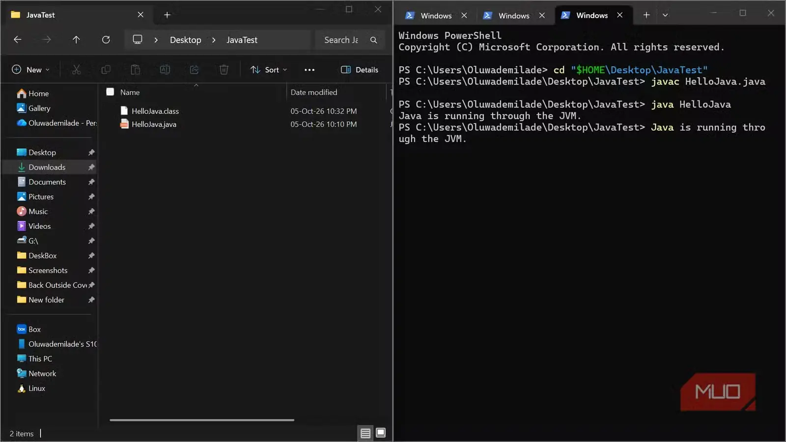اجرای برنامهٔ Java در File Explorer و PowerShell