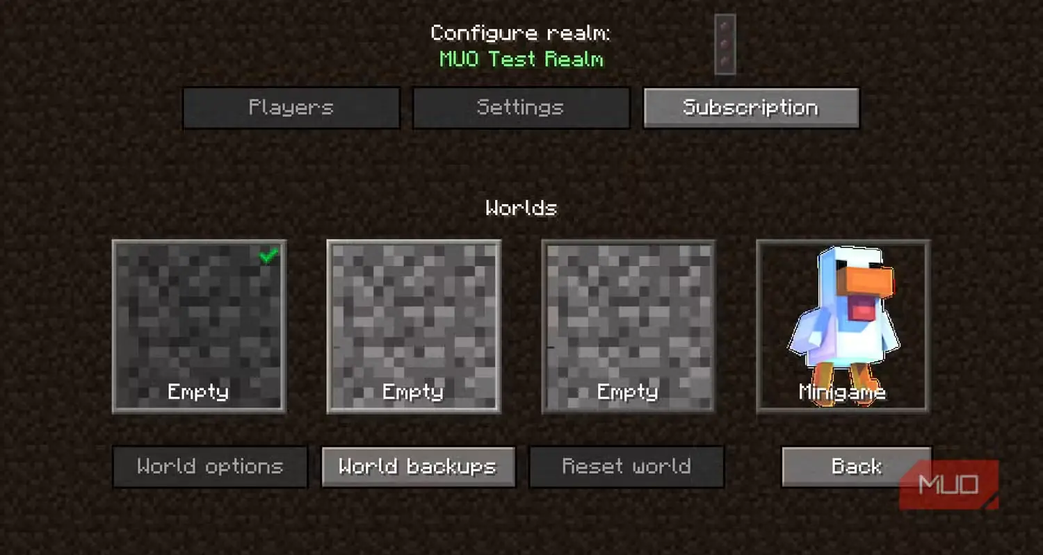 دکمهٔ پشتیبانگیری از جهان در Minecraft Realms Java Edition