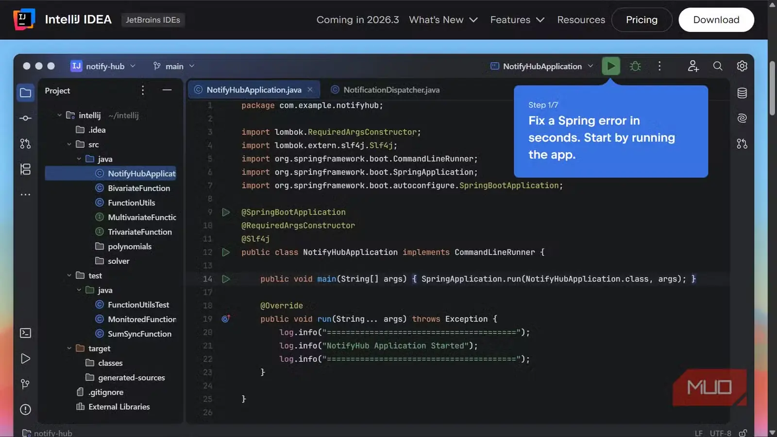 نمای رابط IntelliJ IDEA با یک پروژهٔ Java