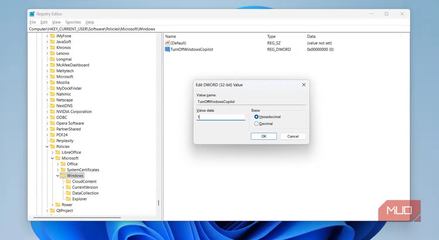 غیرفعال‌کردن Copilot از راه رجیستری Windows