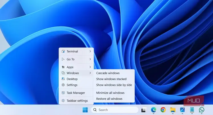 منوی کلیک راست نوار وظیفه در Nilesoft Shell