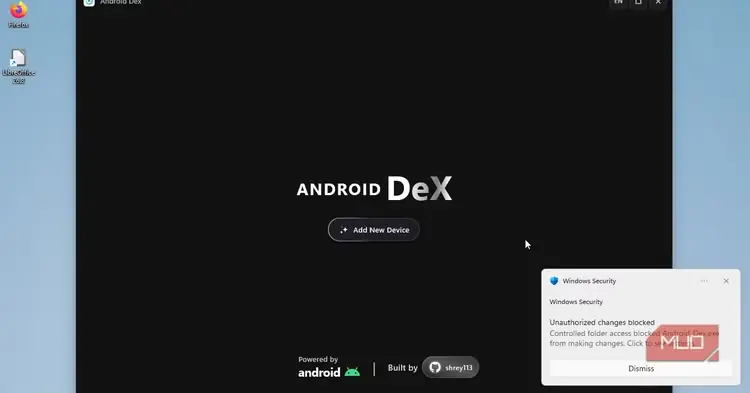پنجره بازشوی امنیت ویندوز برای Android DeX