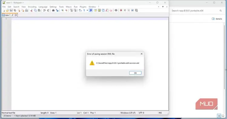 پیام خطای ذخیره نشدن فایل در Notepad++