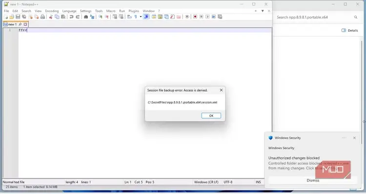 نمایش پیام خطا در Notepad++