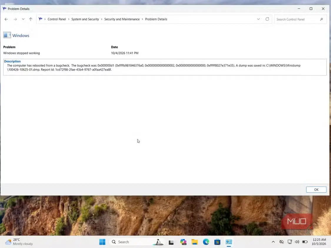 جزئیات مشکل در Windows و گزارش خطای راهاندازی دوباره پس از BugCheck