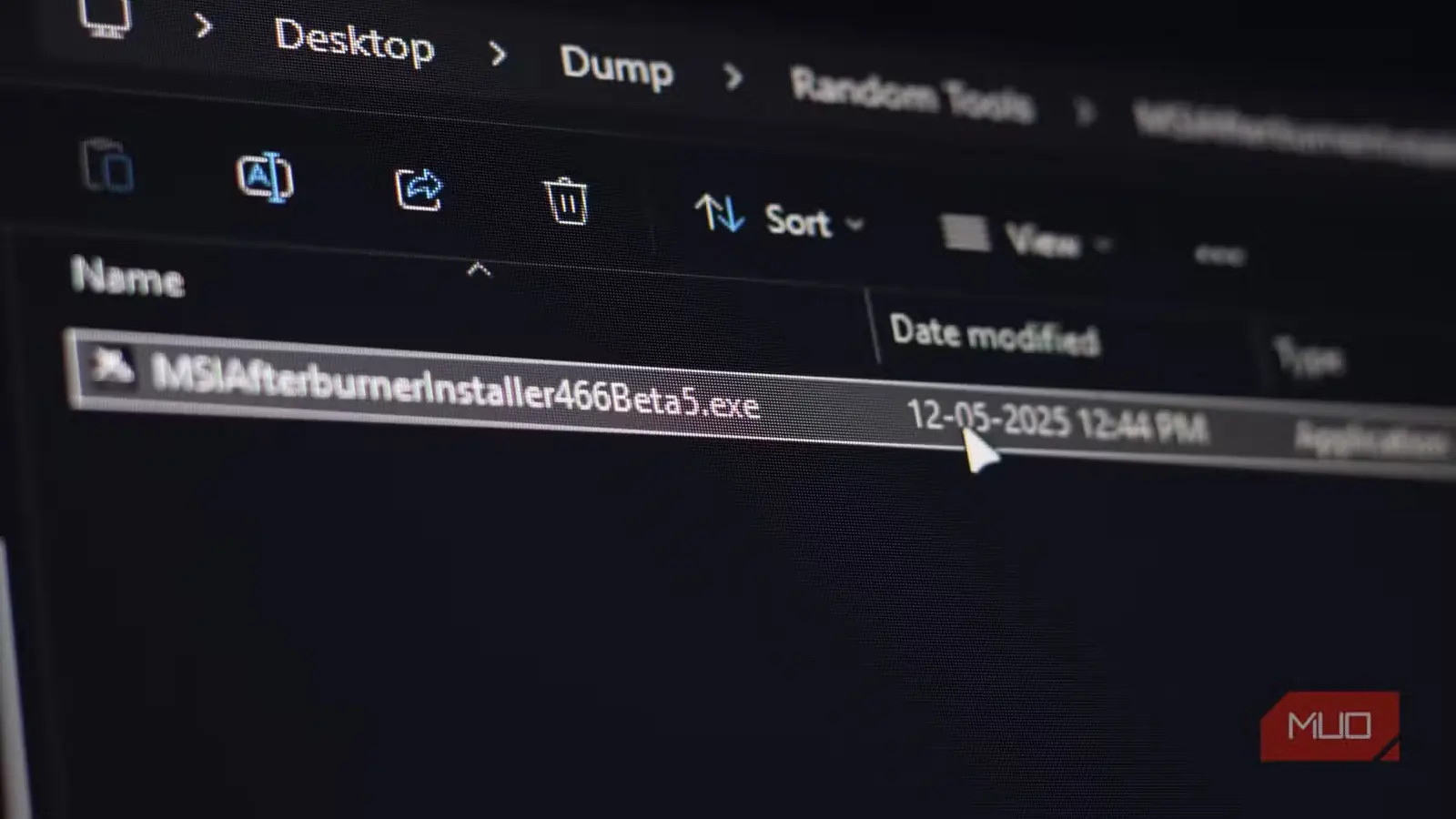 نمای یک فایل اجرایی در Windows