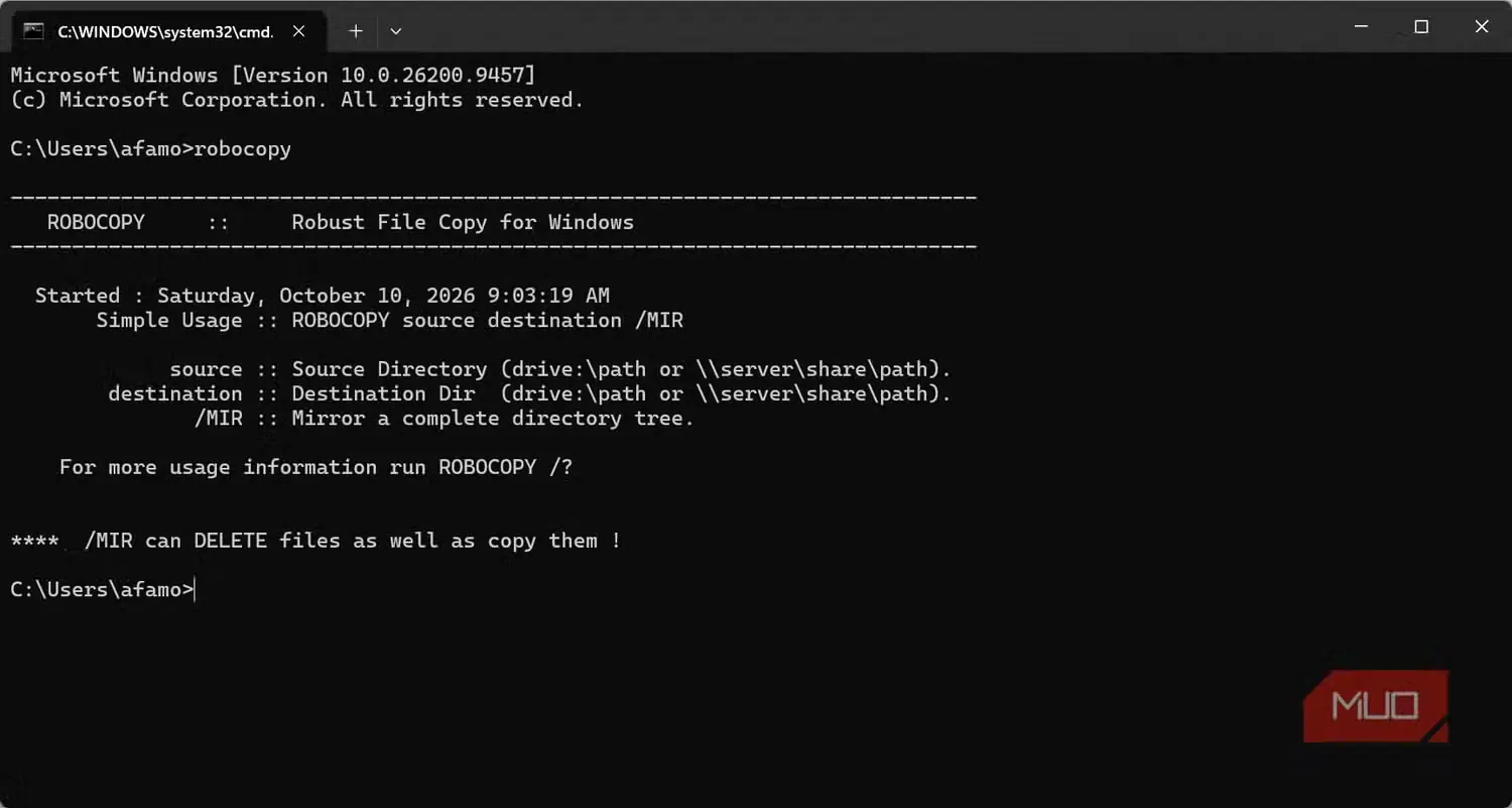ابزار داخلی Robocopy در Windows