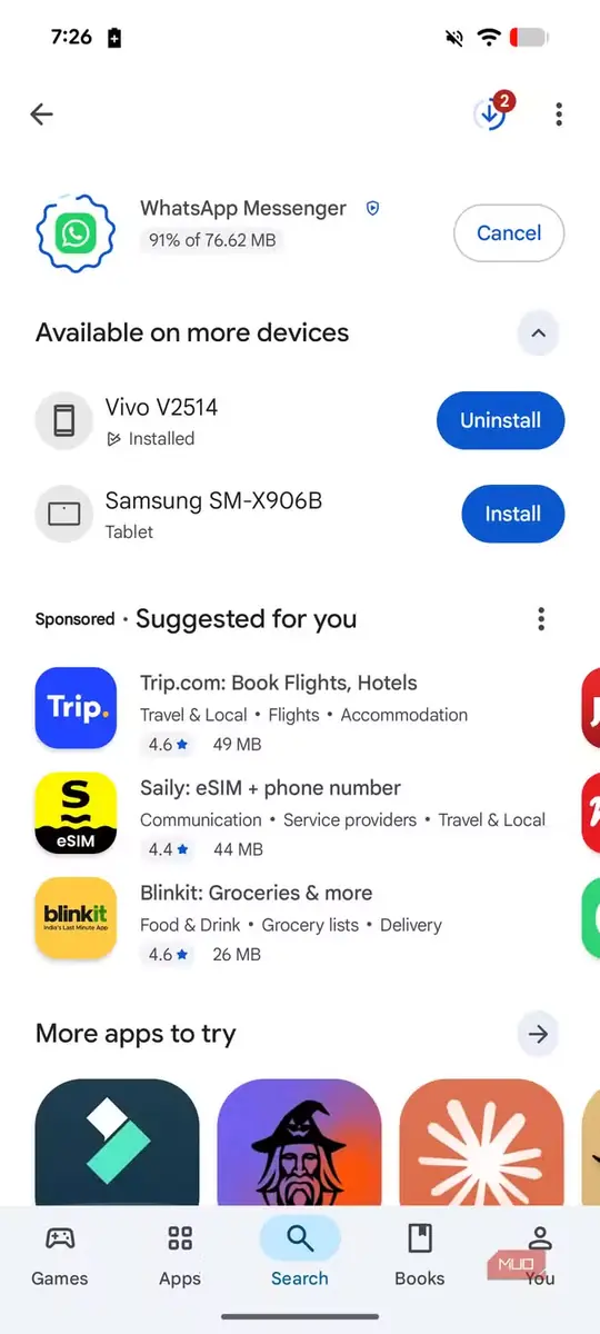نمایی از نصب WhatsApp روی Pixel 8