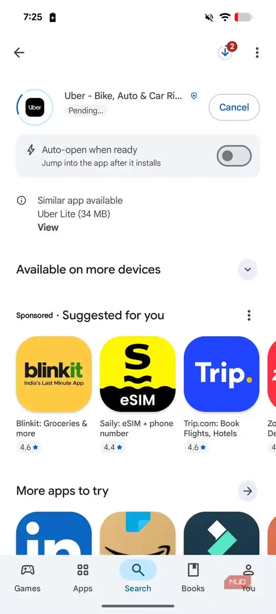 نمایی از نصب برنامهٔ Uber روی Pixel 8