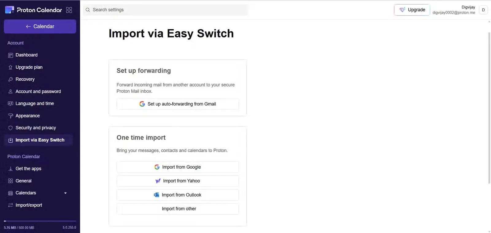 وارد کردن دادهها با Easy Switch در Proton Calendar