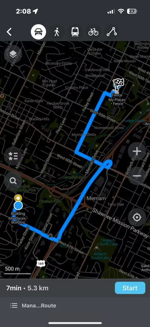 فاصلهٔ میان دو نقطه در Organic Maps