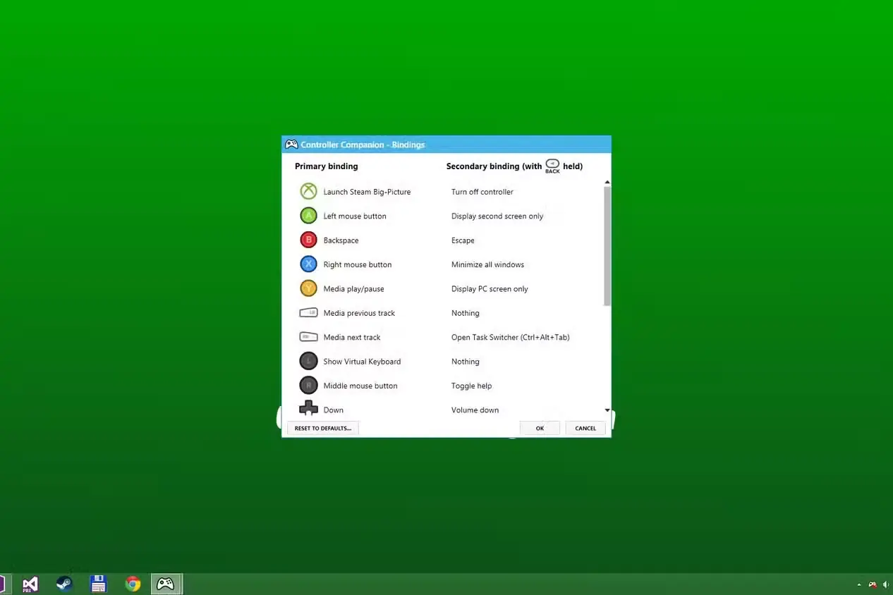 تنظیمات بازتنظیم دکمهها در Controller Companion
