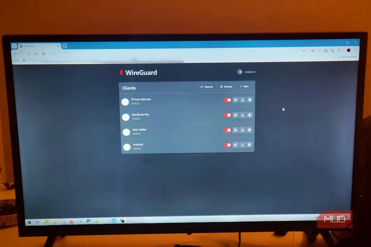 نمایش WireGuard روی صفحهنمایش رایانه