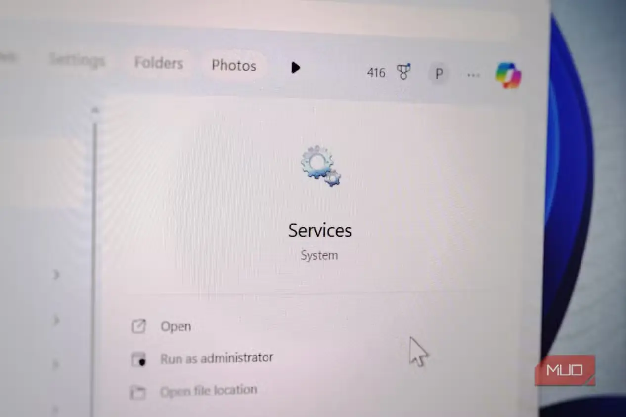 سرویسهای Windows در منوی شروع