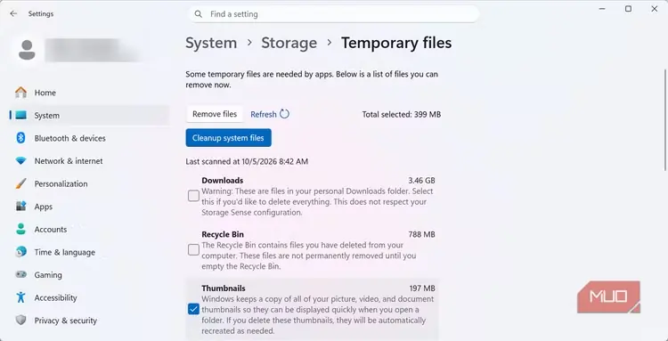 نمای ظرفیت سطل بازیافت در ویندوز